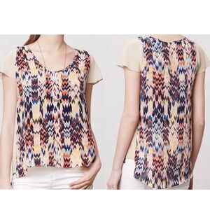 Anthropologie 100 silk multi-color chevron print blouse